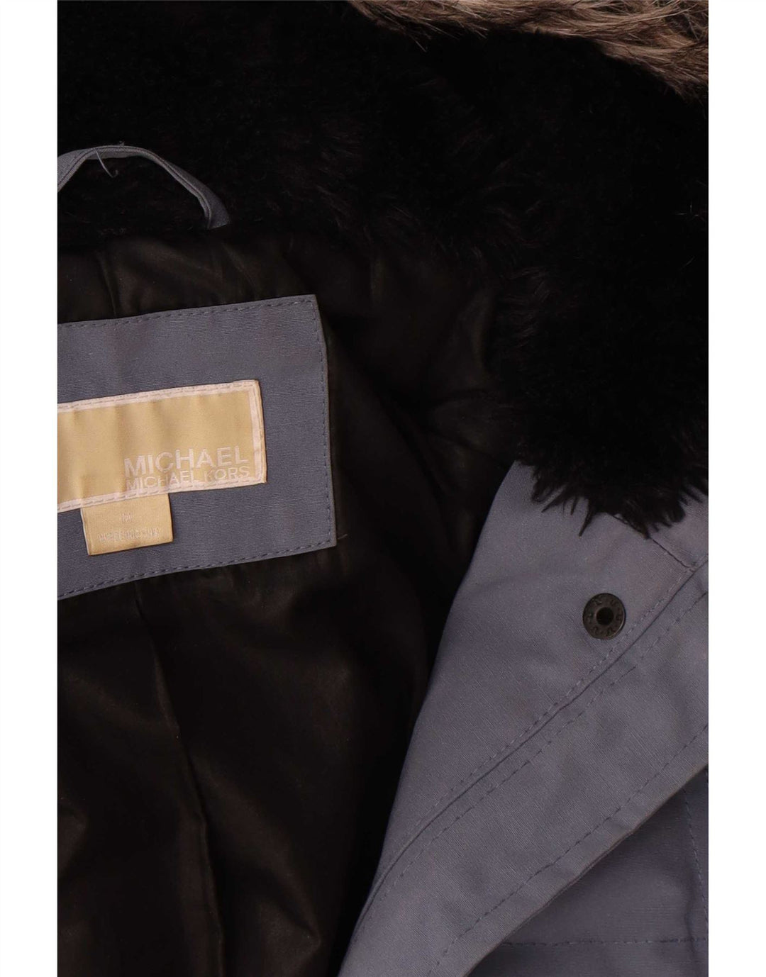 Cappotto imbottito con cappuccio da donna Michael Kors UK 14 Poliestere blu medio