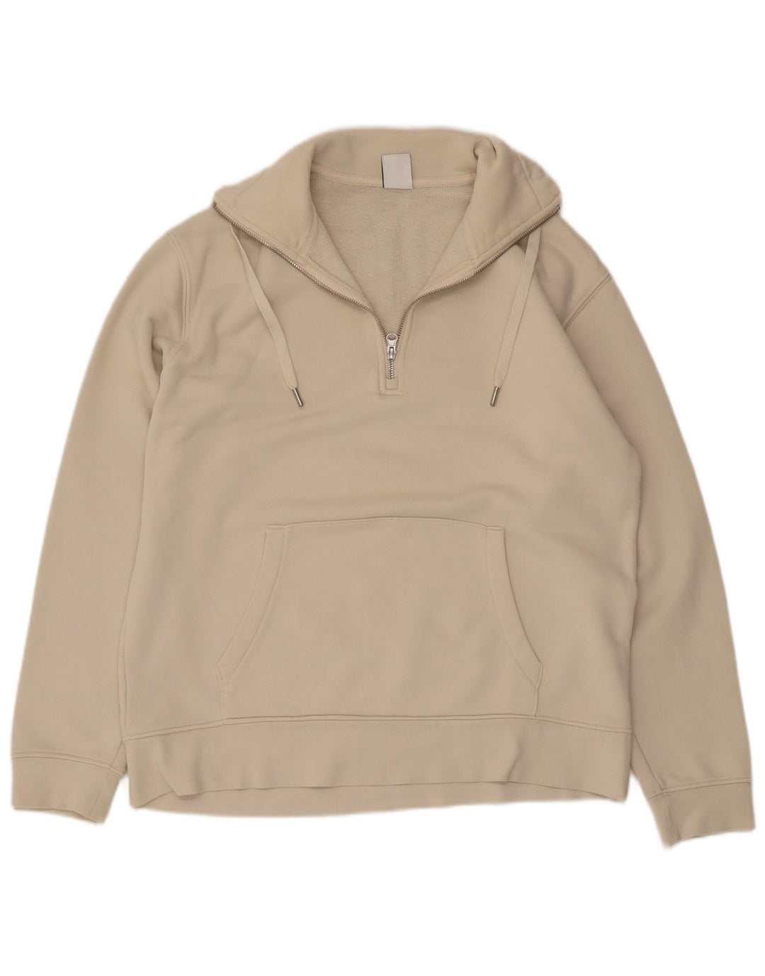 Felpa Zara da donna con collo e zip, maglione UK 14, cotone beige medio