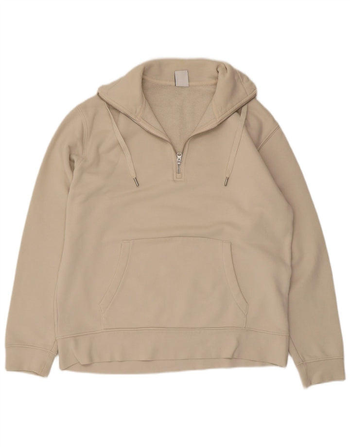 Felpa Zara da donna con collo e zip, maglione UK 14, cotone beige medio