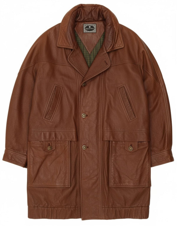 Cappotto in pelle vestibilità ampia da uomo Etienne Aigner UK 40 Large in pelle marrone