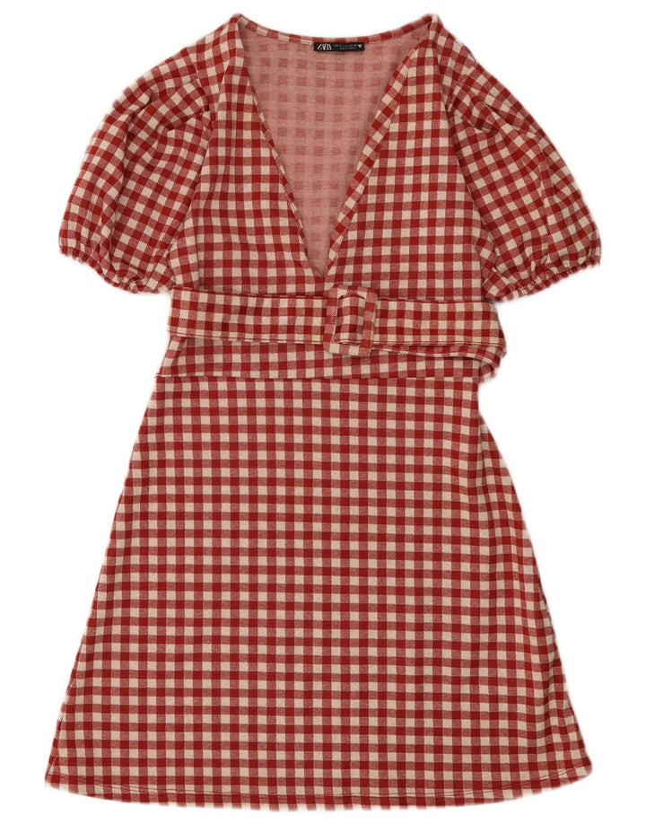 Abito a trapezio da donna Zara UK 8 piccolo poliestere a quadretti rosso