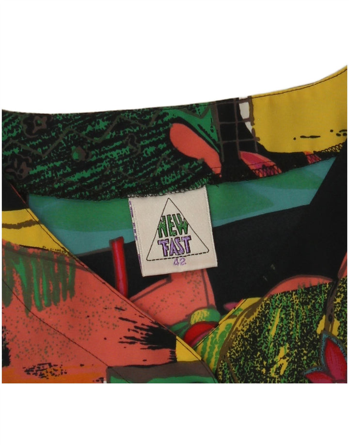 NUOVA camicetta da donna con motivo astratto FAST Top EU 42 grande poliestere nero