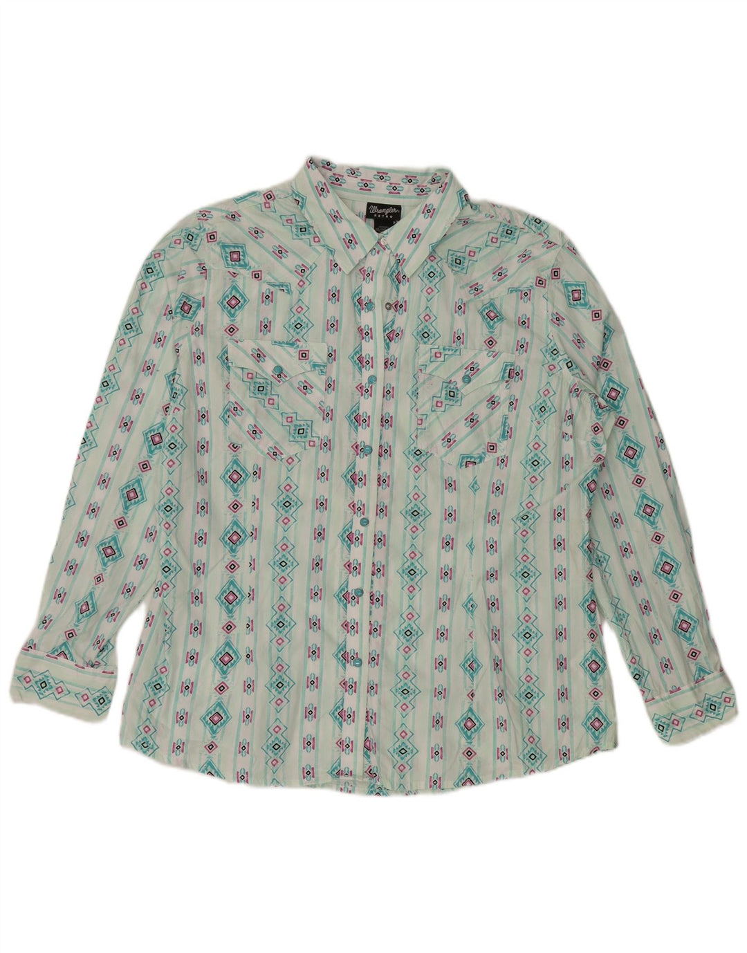 Camicia retrò da donna WRANGLER UK 20 2XL Cotone geometrico turchese