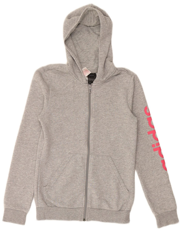 Felpa con cappuccio e zip grafica ADIDAS per ragazze 13-14 anni in cotone grigio