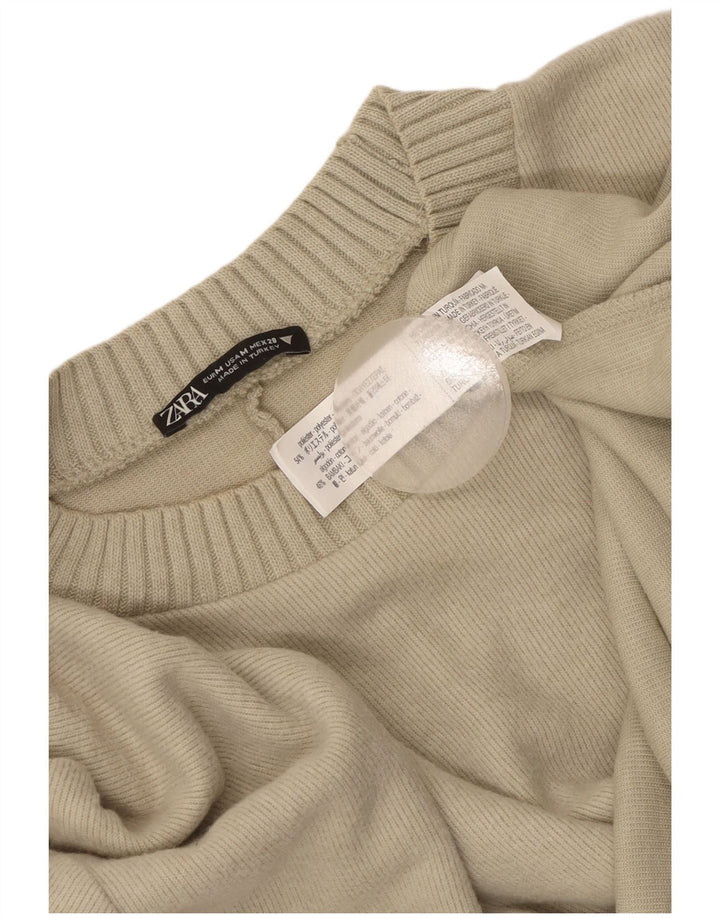 Maglione corto con scollo a barca da donna Zara UK 14 Poliestere beige medio