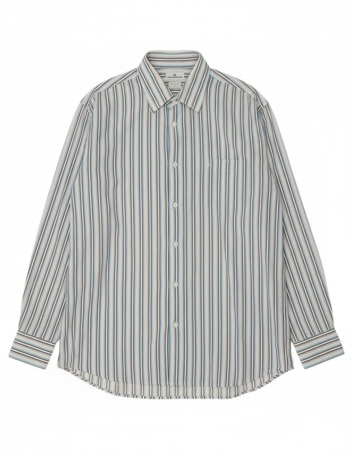 TOM TAILOR Mens Shirt Large Blue Striped Cotton