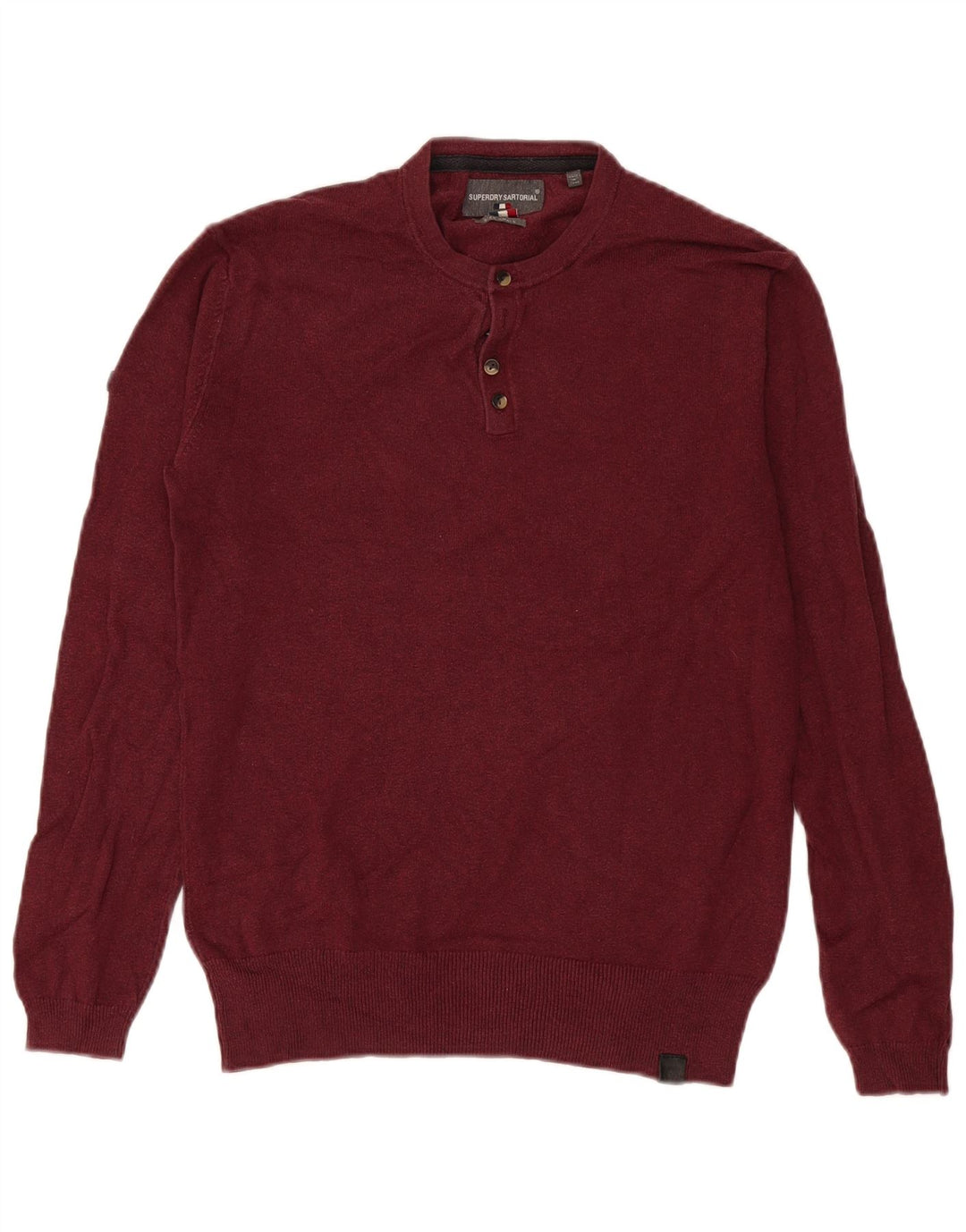 Maglione da uomo con collo a bottoni Superdry piccolo in cotone bordeaux