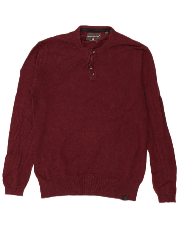 Maglione da uomo con collo a bottoni Superdry piccolo in cotone bordeaux