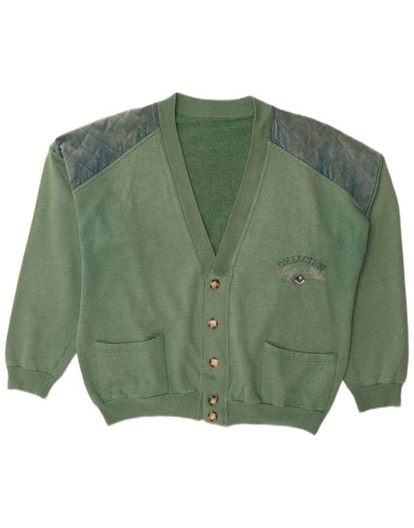 Maglione cardigan da uomo vintage XL in cotone color block verde