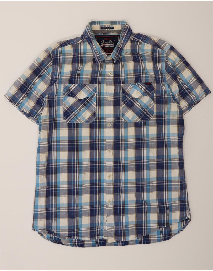 Camicia a maniche corte da uomo SUPERDRY XL in cotone a quadri blu