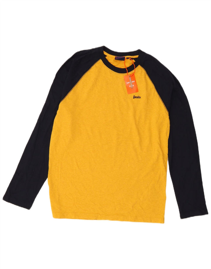 Top da uomo Superdry a maniche lunghe in cotone color block giallo medio