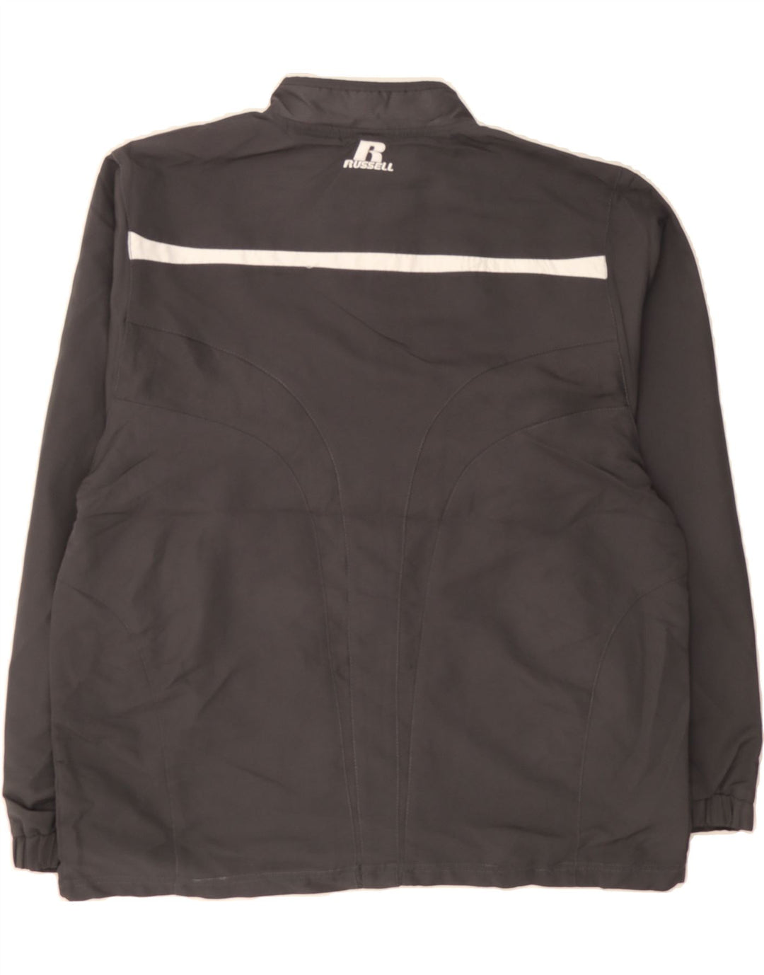 RUSSELL ATHLETIC Mens Grant Fit Tracksuit Top Jacket Large Grey Polyester Vintage Russell Athletic and Second-Hand Russell Athletic from Messina Hembry 