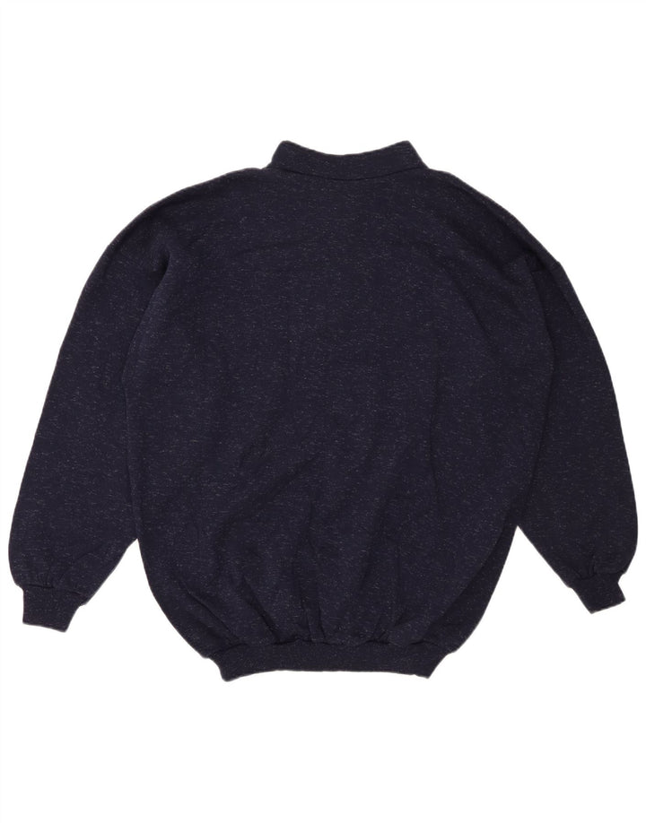 Maglione da donna VINTAGE con collo con zip UK 20 2XL Cotone screziato blu navy