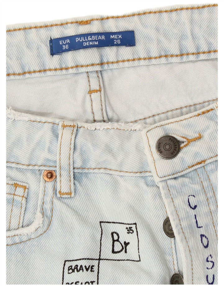 Pantaloncini in denim invecchiato con grafica da donna Pull & Bear EU 36 XS W26 Blu
