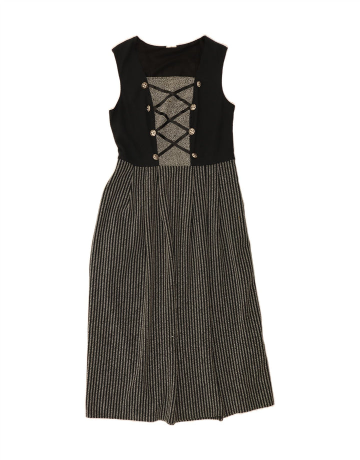 VINTAGE Womens Sleeveless Maxi Dress UK 14 Medium Black Striped Polyester Vintage Vintage and Second-Hand Vintage from Messina Hembry 