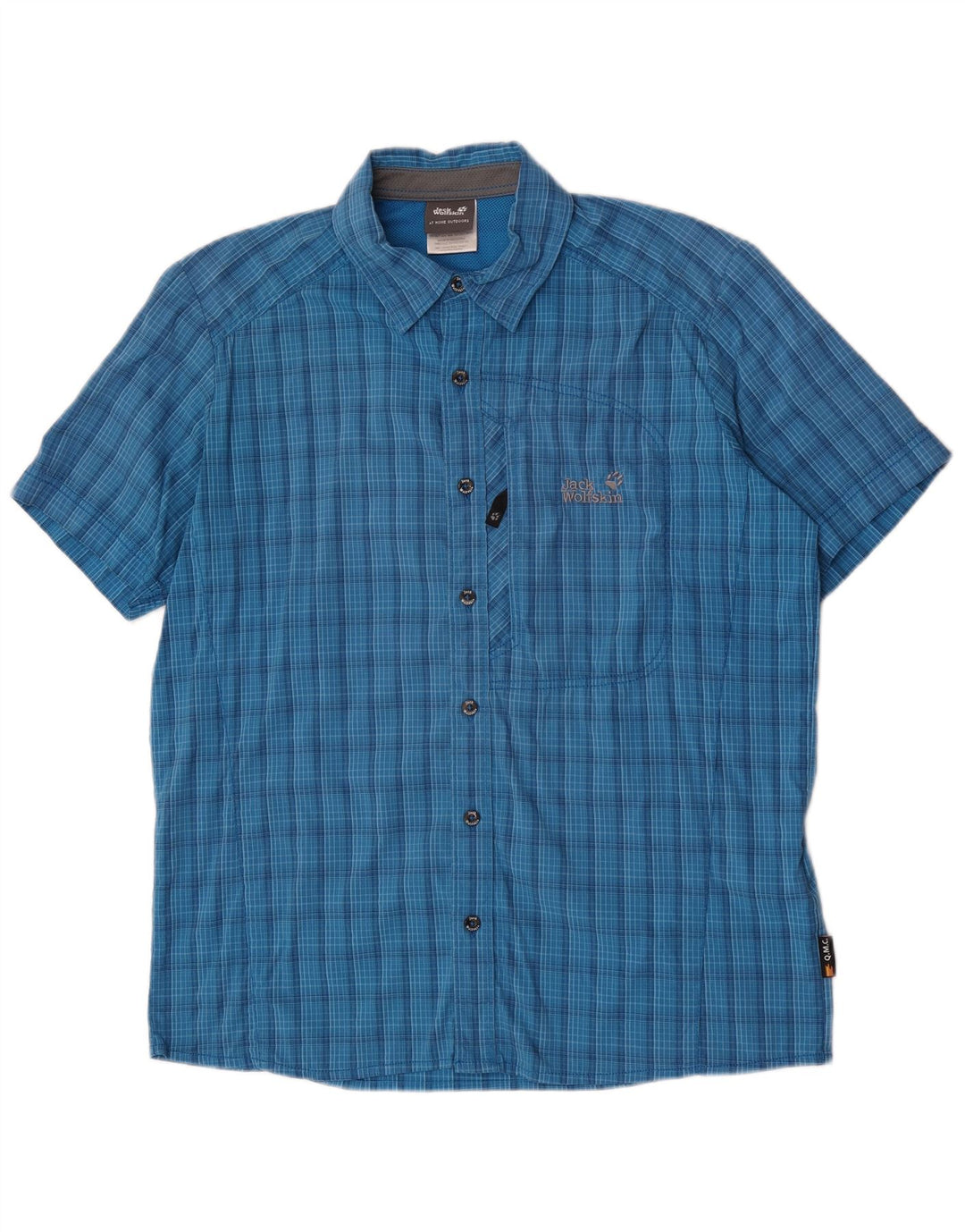 Camicia a maniche corte da uomo Jack Wolfskin UK 40/42 Poliammide a quadri blu grandi