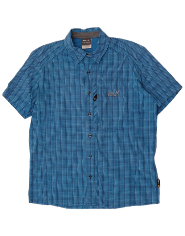 Camicia a maniche corte da uomo Jack Wolfskin UK 40/42 Poliammide a quadri blu grandi