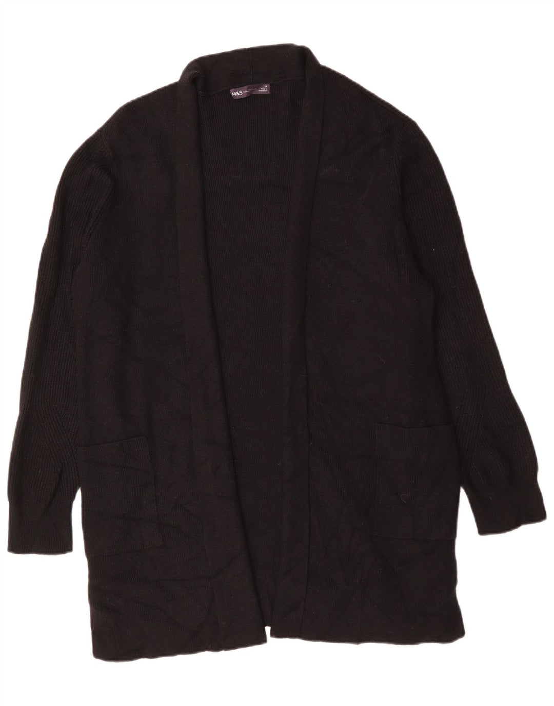 Maglione cardigan aperto lungo da donna Marks & Spencer UK 24 4XL Nero