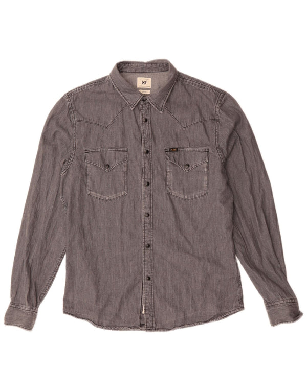Camicia in denim slim fit da uomo Lee grande cotone grigio
