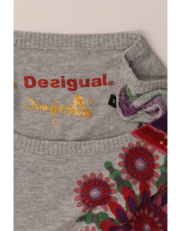Desigual Donna Maglione con scollo a barchetta Maglione UK 12 Grigio medio geometrico