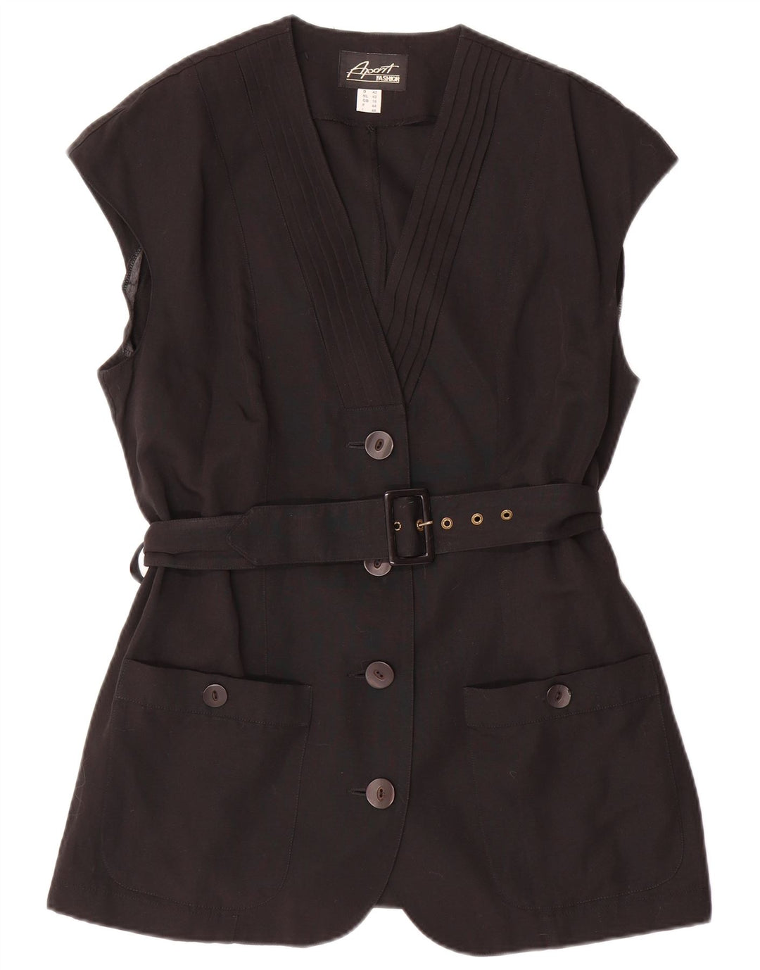 Giacca blazer senza maniche da donna a 4 bottoni APART UK 16 grande poliestere nero