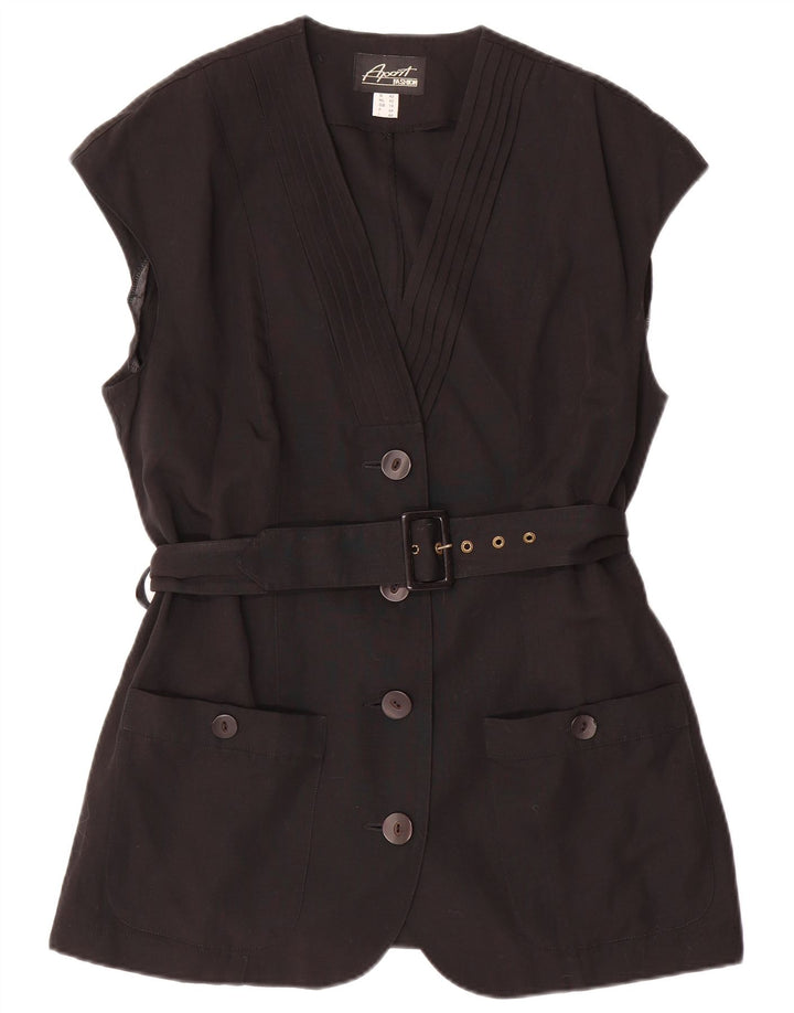 Giacca blazer senza maniche da donna a 4 bottoni APART UK 16 grande poliestere nero