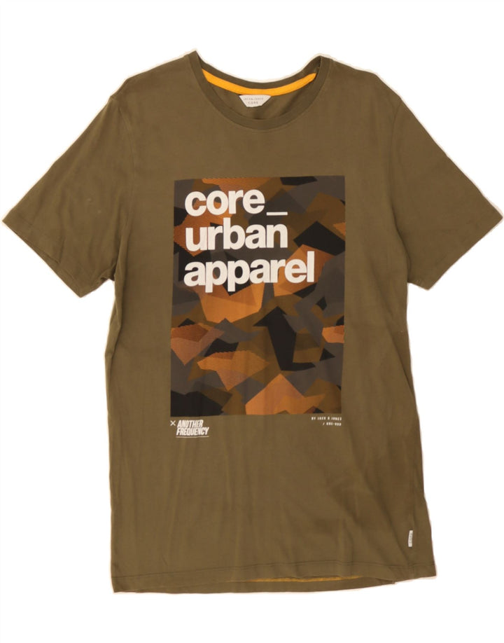 JACK & JONES Mens Graphic T-Shirt Top Medium Khaki Vintage Jack & Jones and Second-Hand Jack & Jones from Messina Hembry 