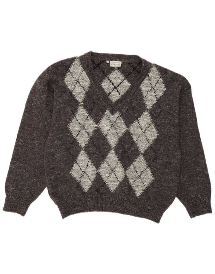 Maglione da uomo con scollo a V Jack Stone IT 48 Grigio medio Argyle/Diamante