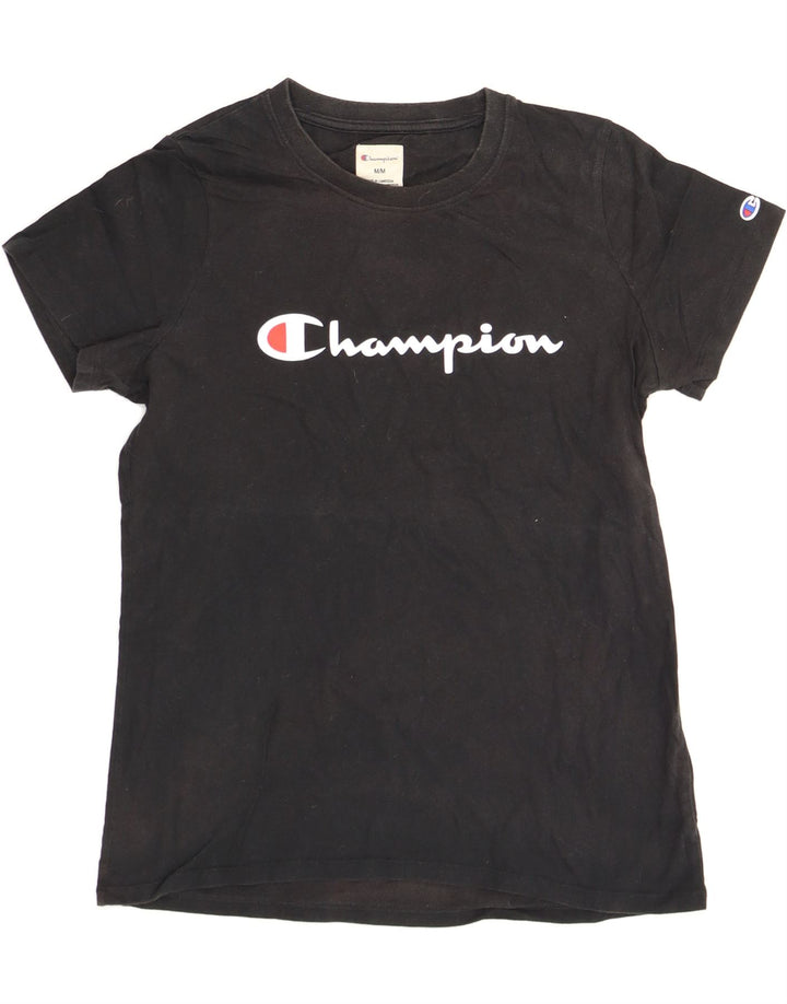 CHAMPION Womens Graphic T-Shirt Top UK 12 Medium Black Vintage Champion and Second-Hand Champion from Messina Hembry 