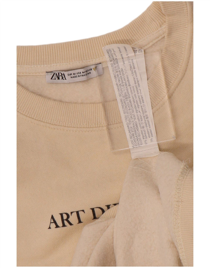 Felpa con grafica da donna Zara UK 14 cotone bianco sporco medio