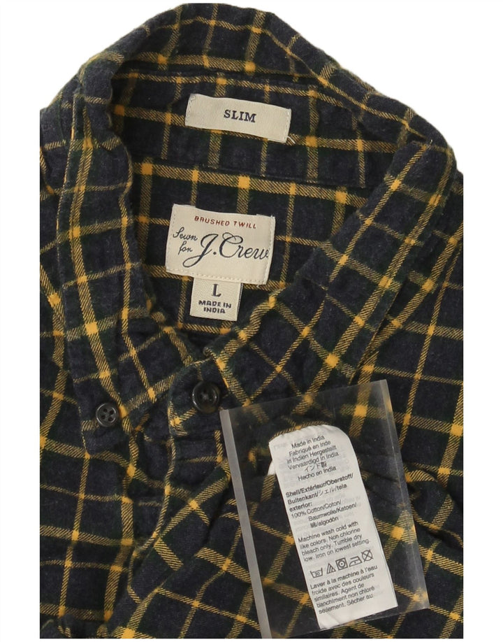J. CREW Camicia slim da uomo in flanella, cotone a quadri blu navy grande
