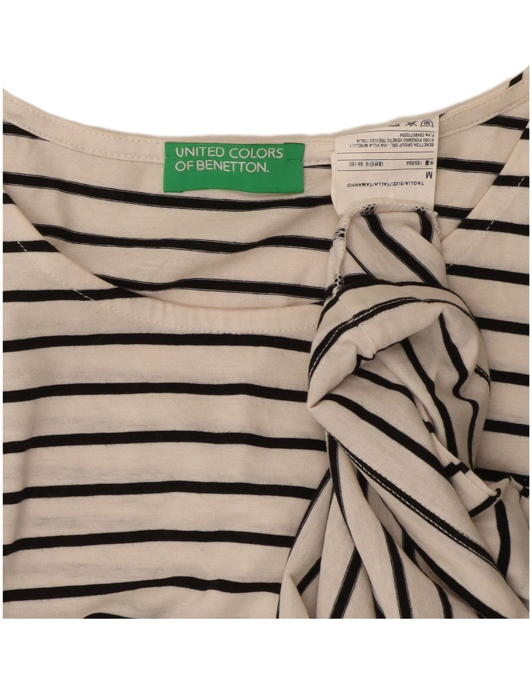 BENETTON Womens T-Shirt Top UK 14 Medium White Striped Cotton