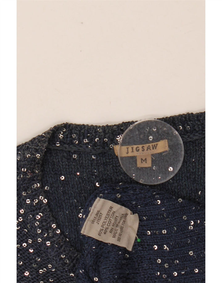 JIGSAW Maglione cardigan corto da donna UK 12 Poliestere blu navy medio