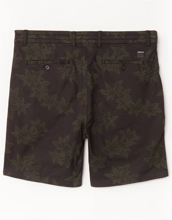 Pantaloncini chino grafici da uomo Replay W36 grandi in cotone floreale nero