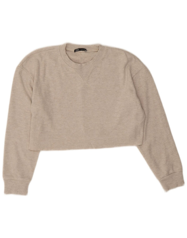 Felpa corta oversize da donna Zara UK 14 Poliestere grigio medio