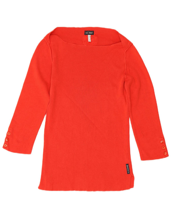 Armani Donna Top Manica 3/4 UK 12 Medio Rosso Cotone