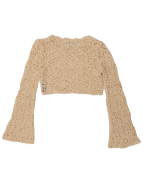 Top corto in camicetta all'uncinetto da donna Zara UK 10 piccolo acrilico bianco sporco