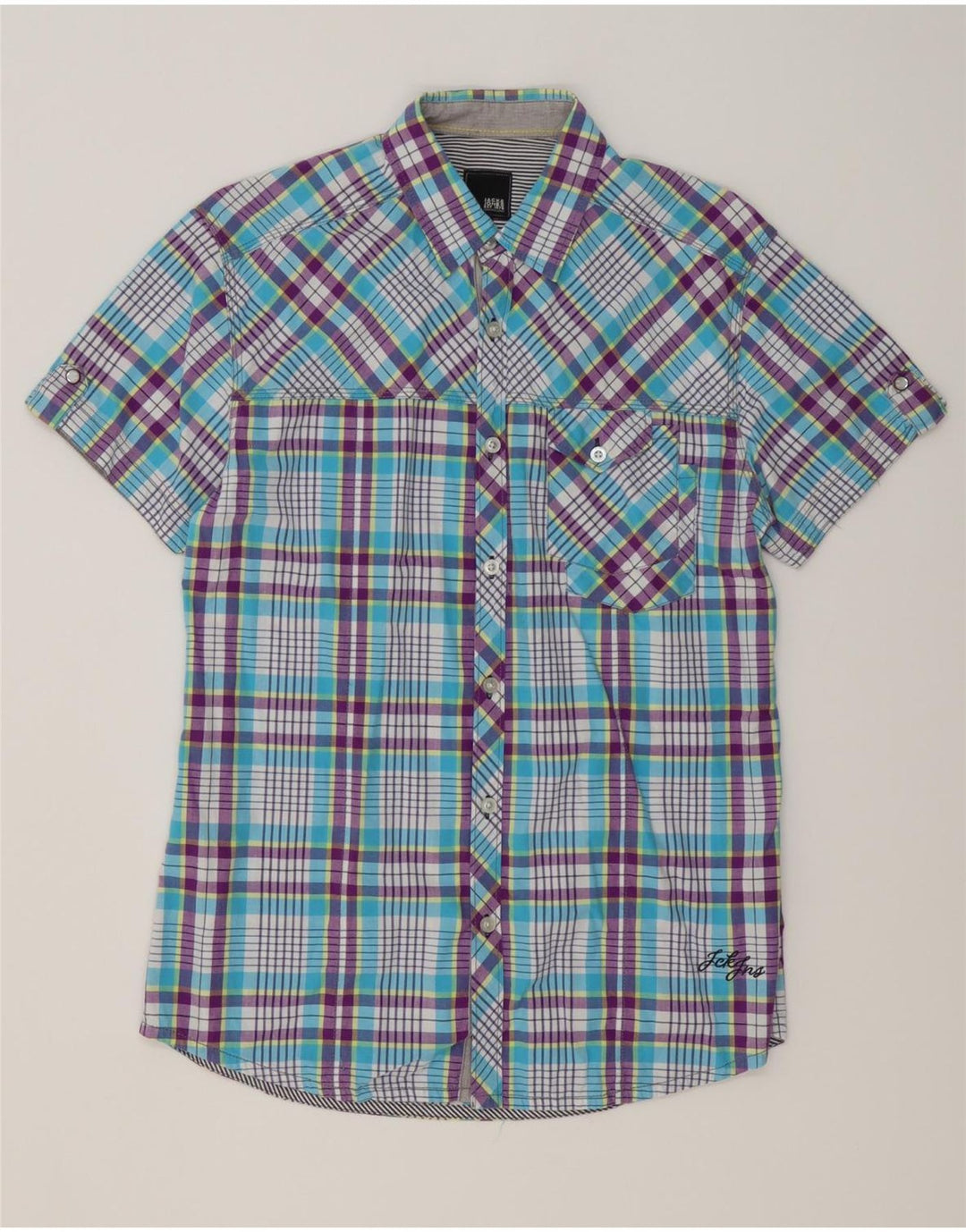JACK & JONES Camicia a maniche corte da uomo in cotone a quadri blu medio