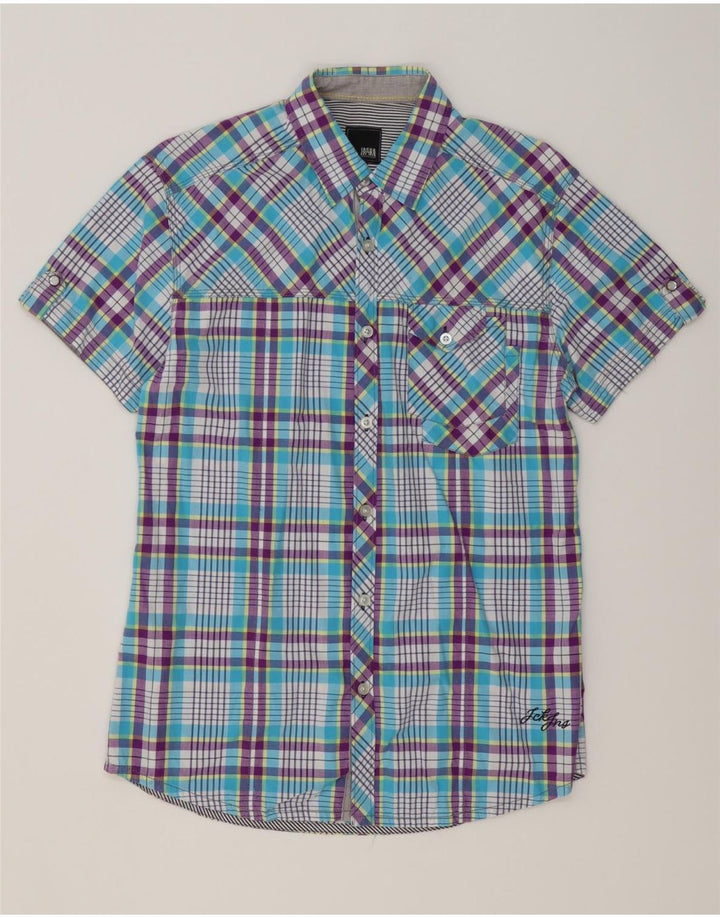 JACK & JONES Camicia a maniche corte da uomo in cotone a quadri blu medio