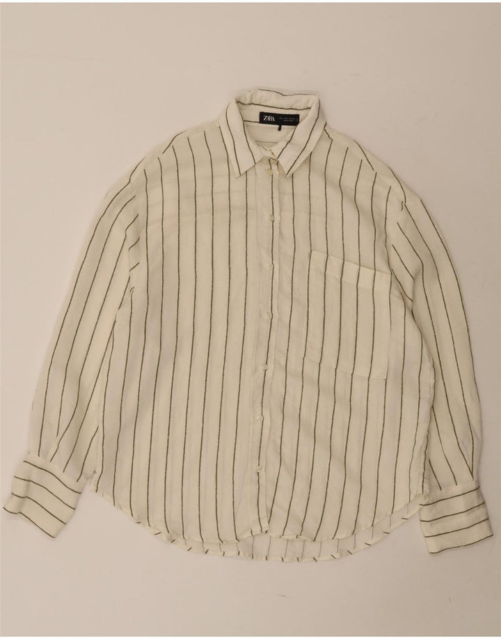 Camicia oversize da donna ZARA UK 10 Small White Striped Modal