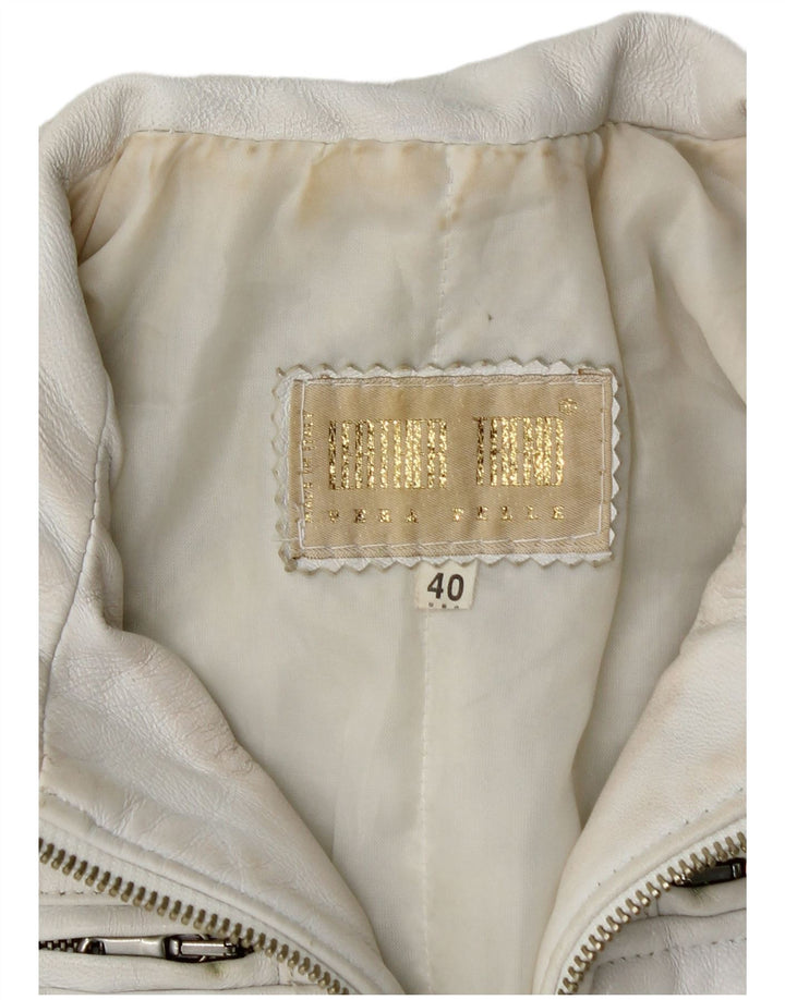 Giacca in pelle corta da donna vintage IT 40 piccola in pelle bianca