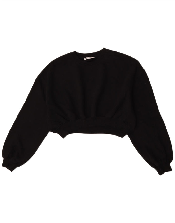 Felpa corta oversize da donna Zara UK 10 piccola in cotone nero