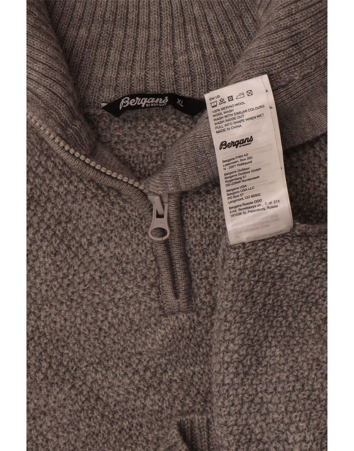 Maglione da uomo Bergans con zip e collo XL in lana merino grigia