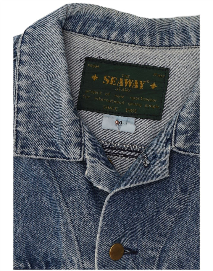 VINTAGE Womens Oversized Crop Denim Jacket UK 18 XL Blue