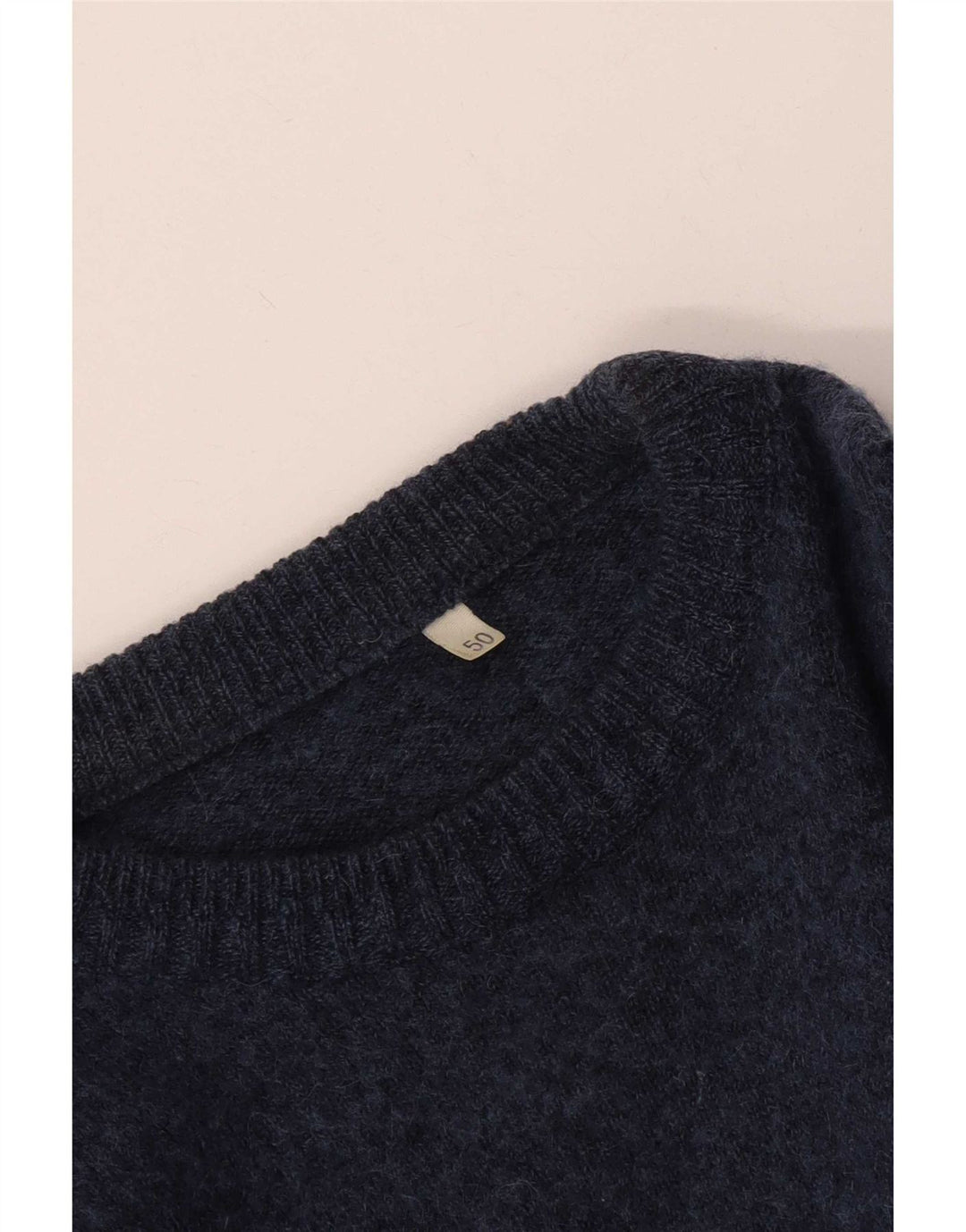 Maglione vintage da uomo girocollo IT 50 medio blu navy geometrico