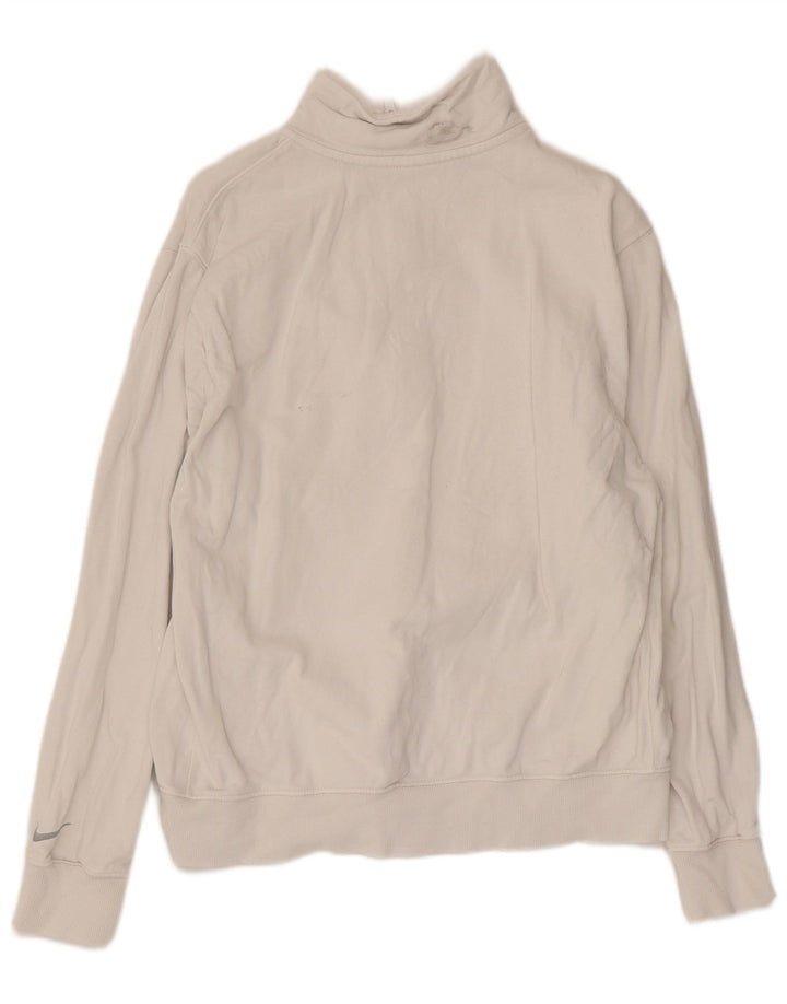 Felpa da donna con collo con zip grafica Nike, maglione, UK 14, cotone bianco medio