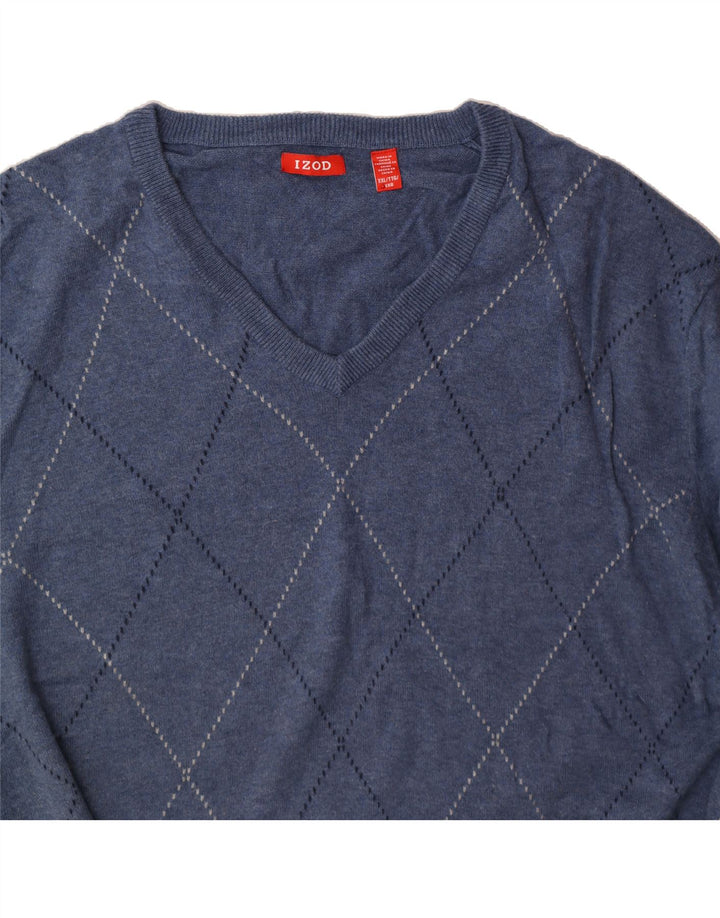 Maglione da uomo con scollo a V IZOD 2XL blu a rombi/cotone diamante