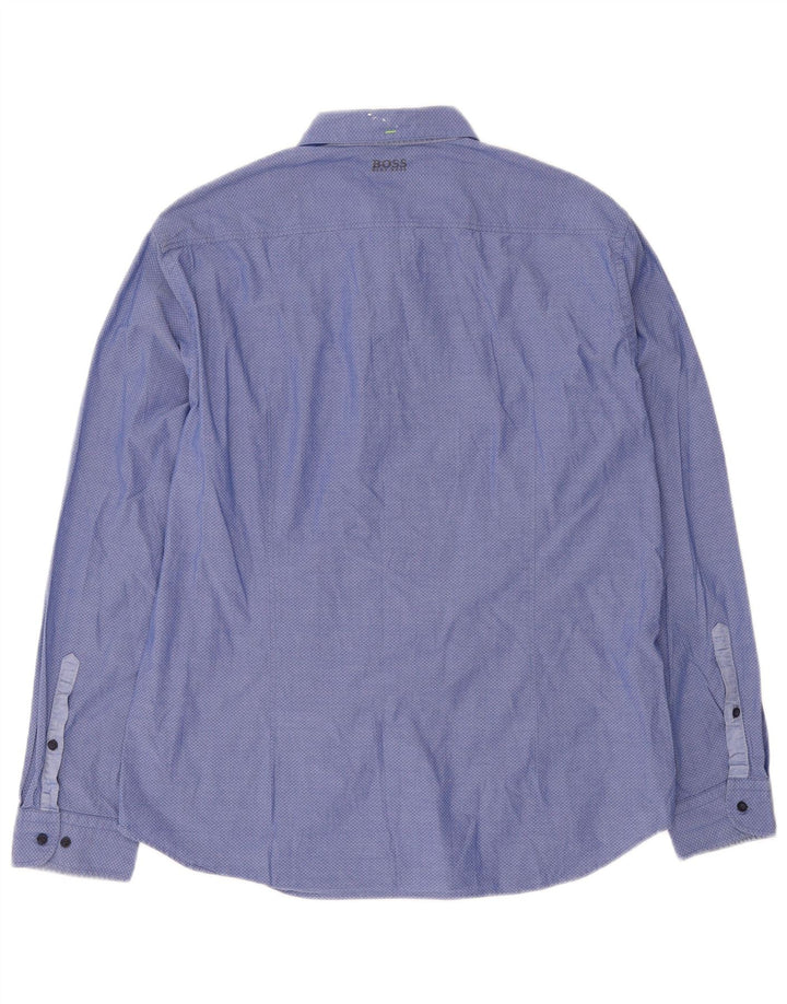Camicia da uomo Hugo Boss XL in cotone maculato blu