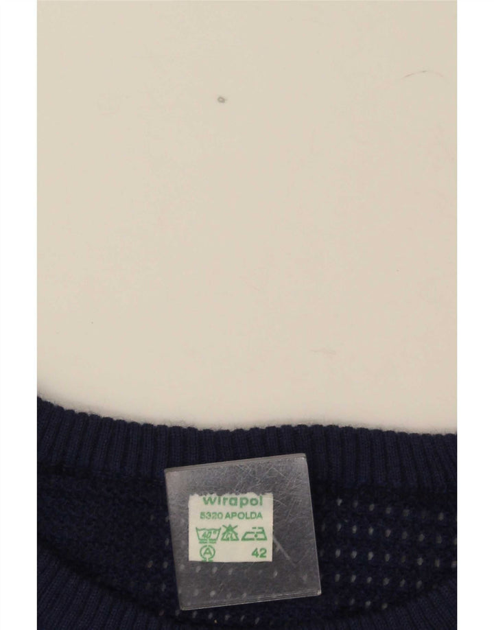 Maglione vintage da donna con scollo a barca IT 42 Colorblock blu navy medio