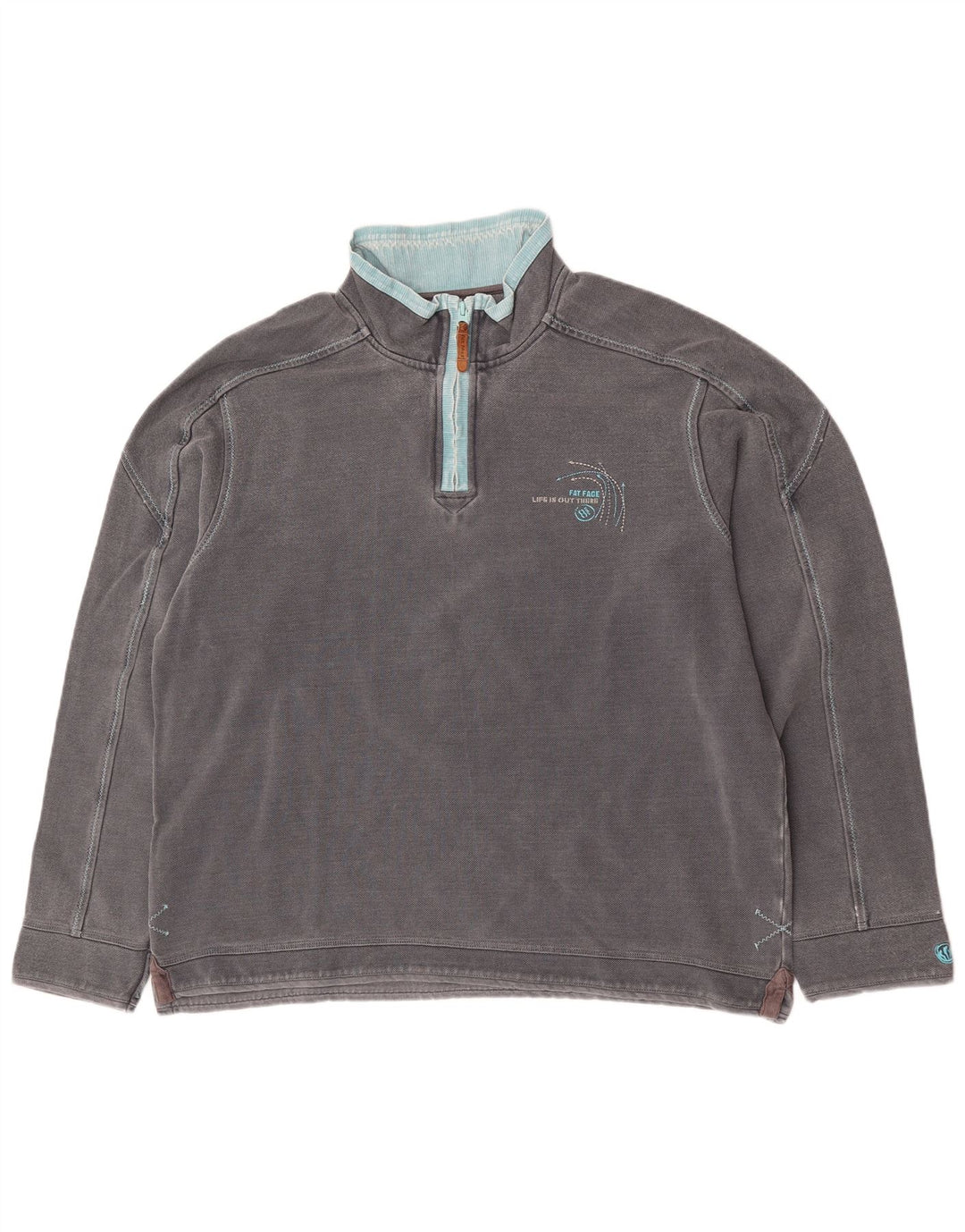 Felpa da uomo con collo con zip Fat Face, maglione grande, cotone grigio